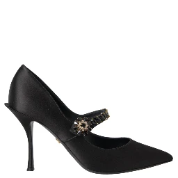 Black Mary Jane Crystal Heels Pumps Shoes