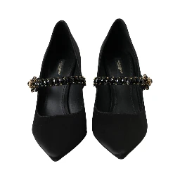 Black Mary Jane Crystal Heels Pumps Shoes