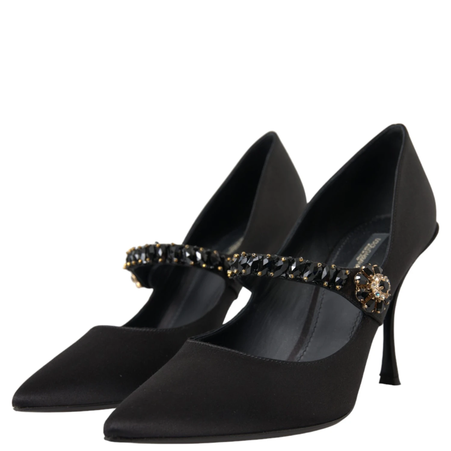 Black Mary Jane Crystal Heels Pumps Shoes