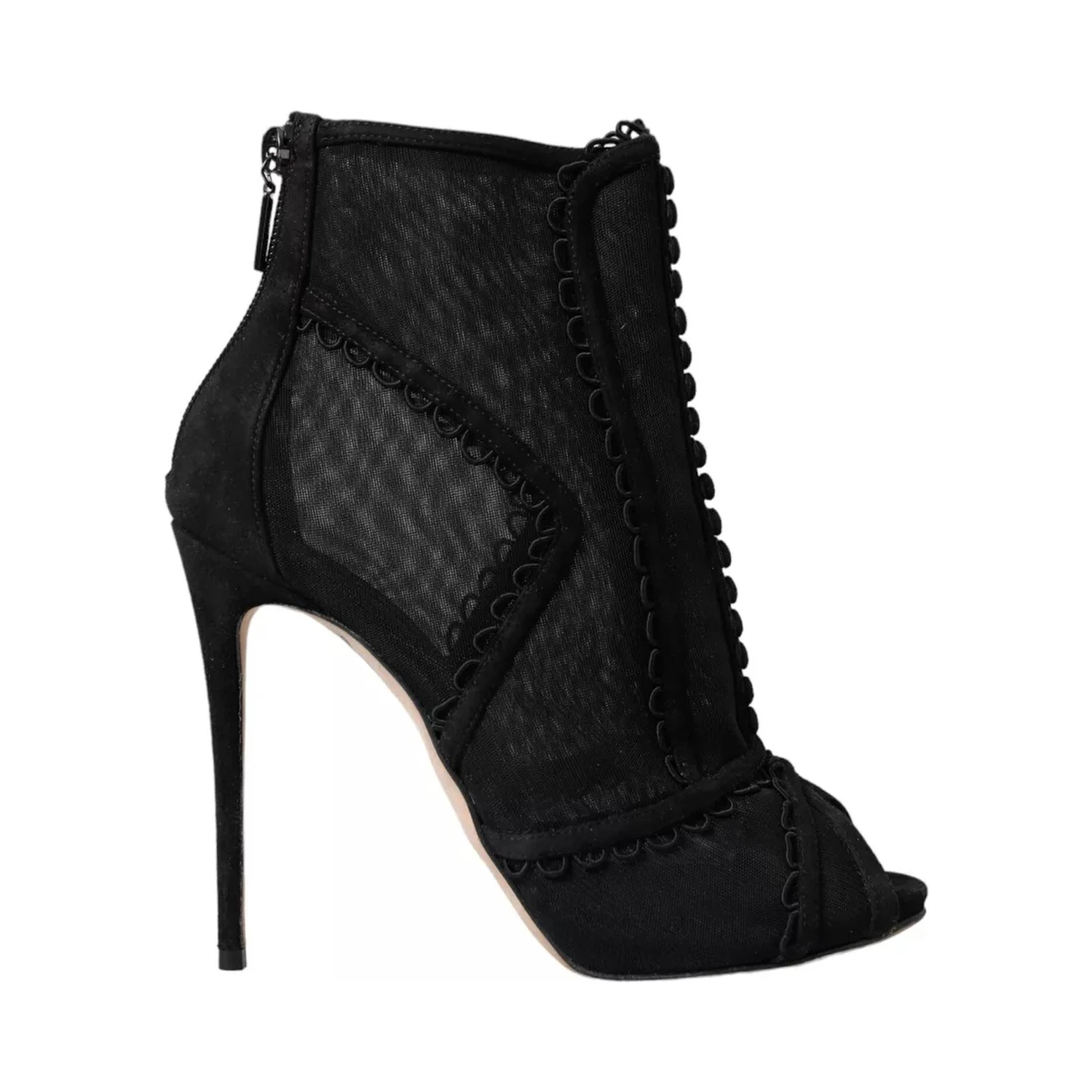 Black Tulle Stiletto Heels Short Boots Shoes