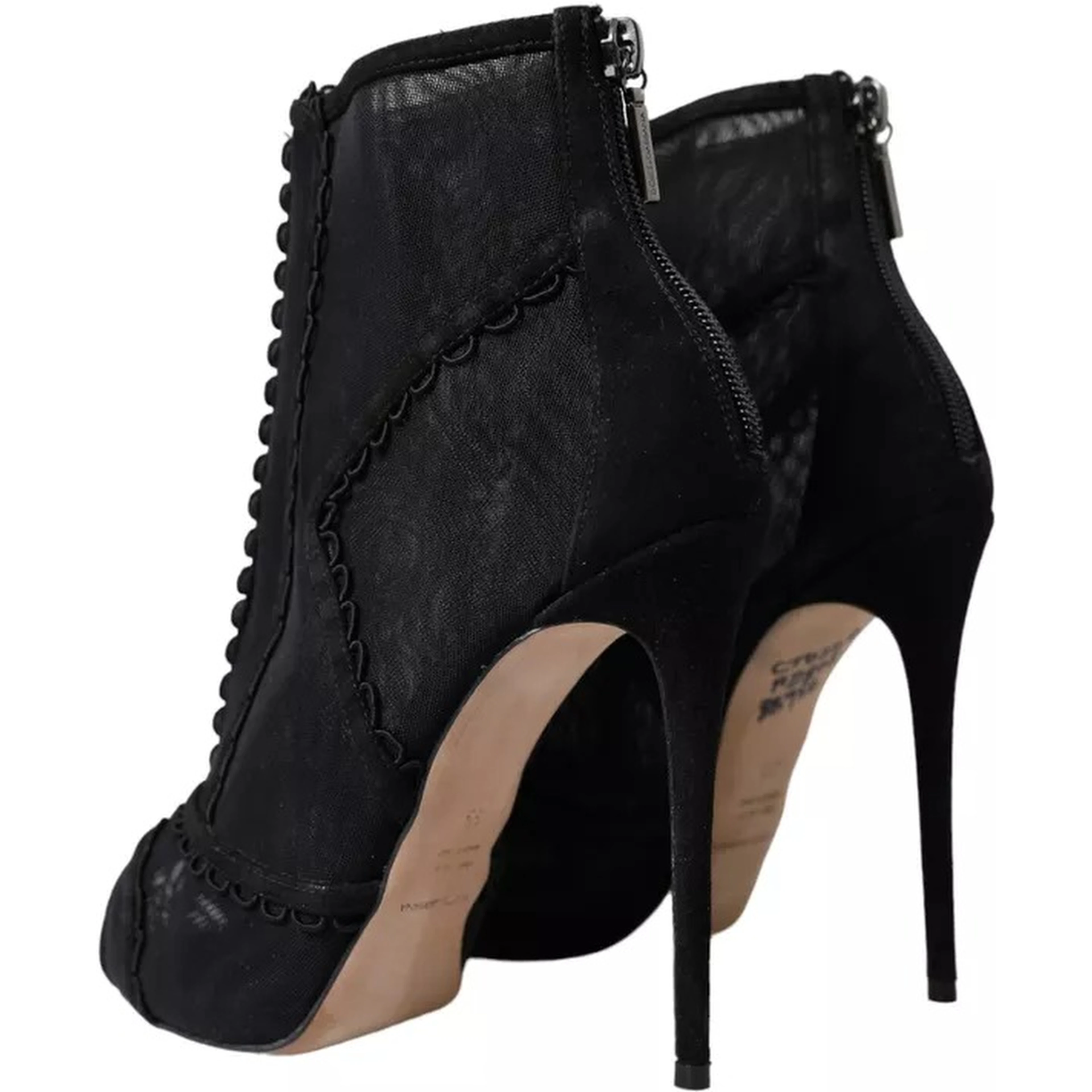 Black Tulle Stiletto Heels Short Boots Shoes