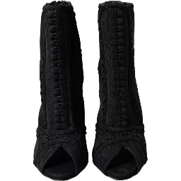 Black Tulle Stiletto Heels Short Boots Shoes