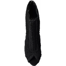 Black Tulle Stiletto Heels Short Boots Shoes