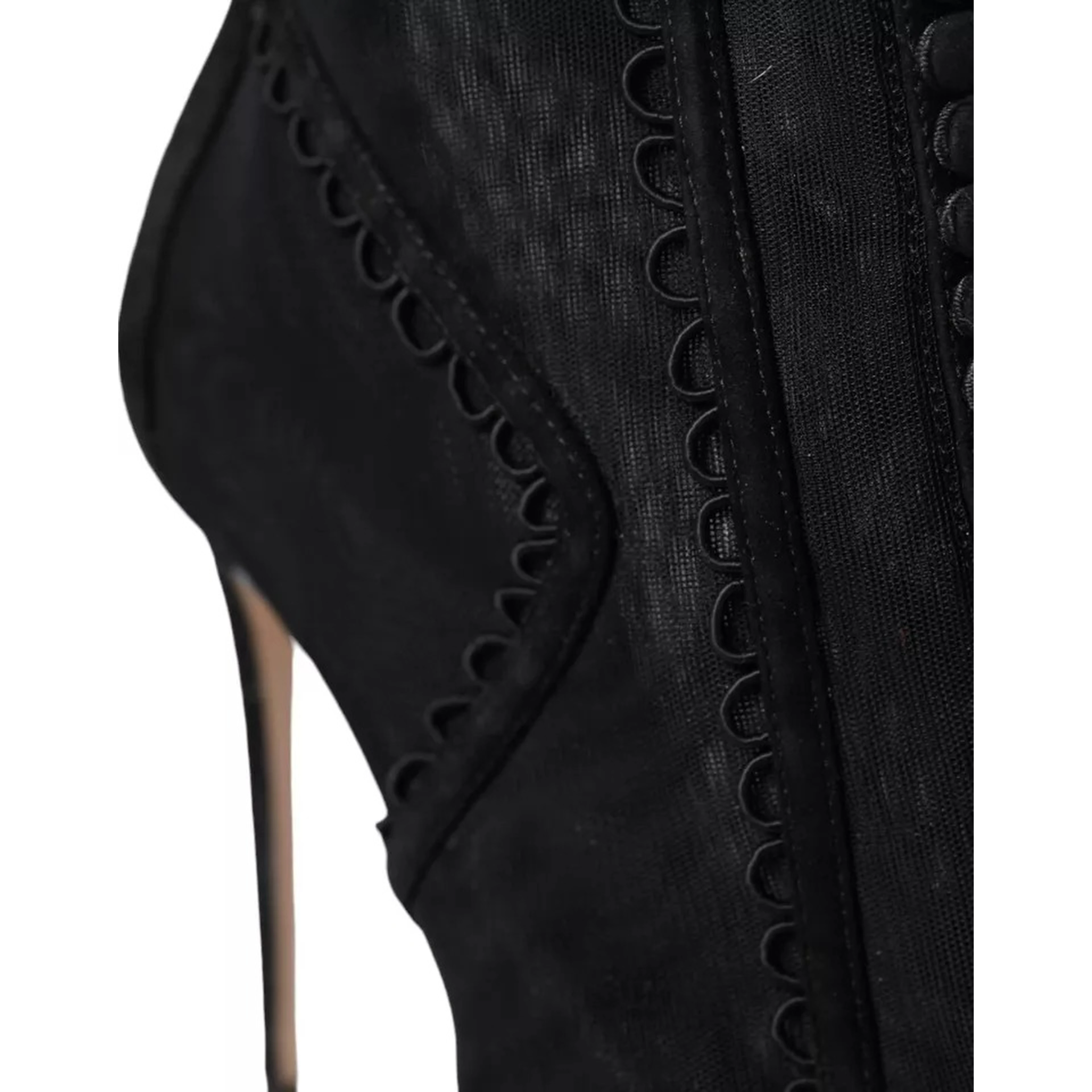 Black Tulle Stiletto Heels Short Boots Shoes