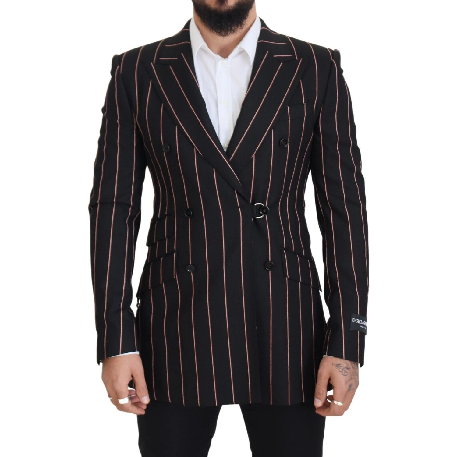 Black Stripes Viscose Double Breasted Blazer