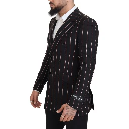 Black Stripes Viscose Double Breasted Blazer