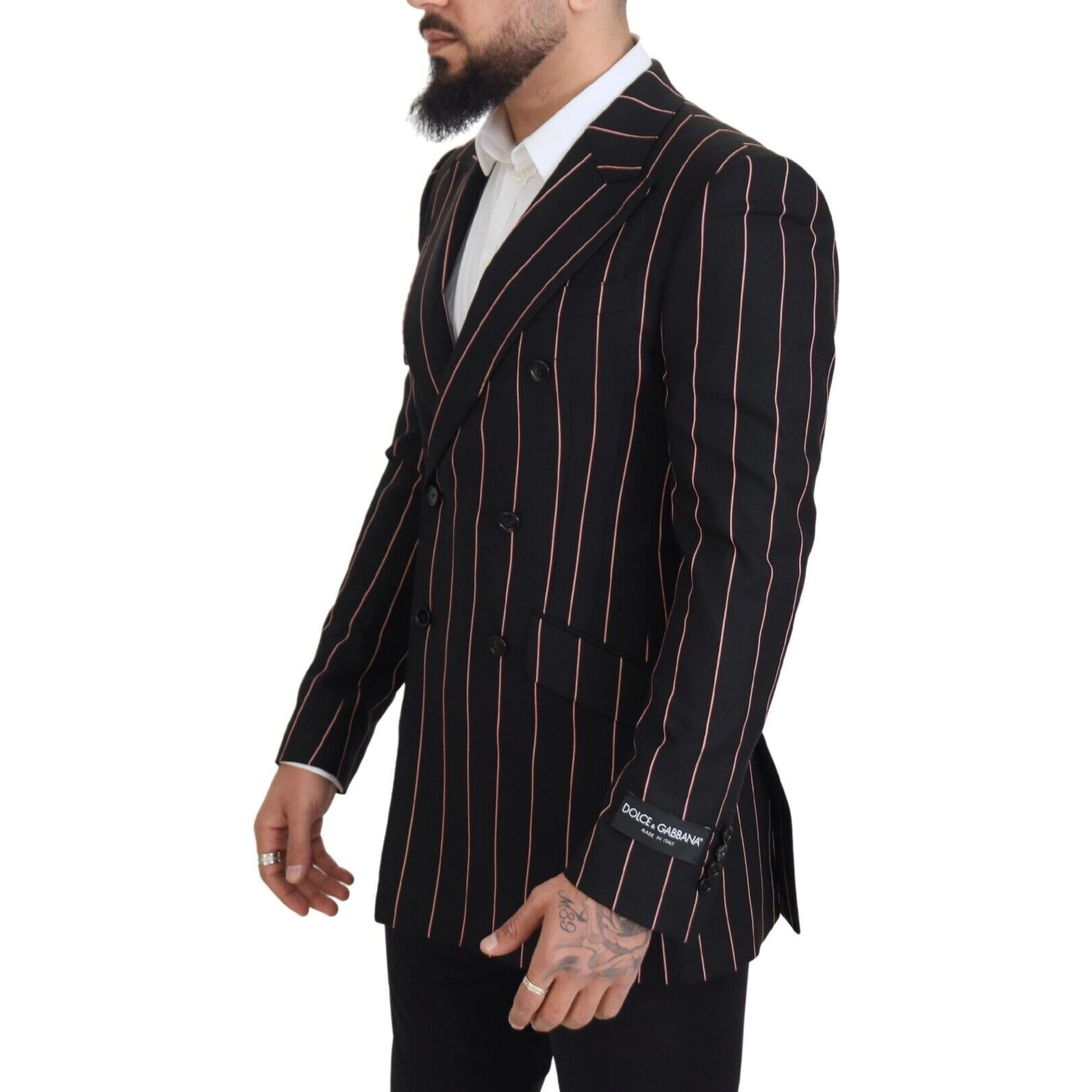 Black Stripes Viscose Double Breasted Blazer
