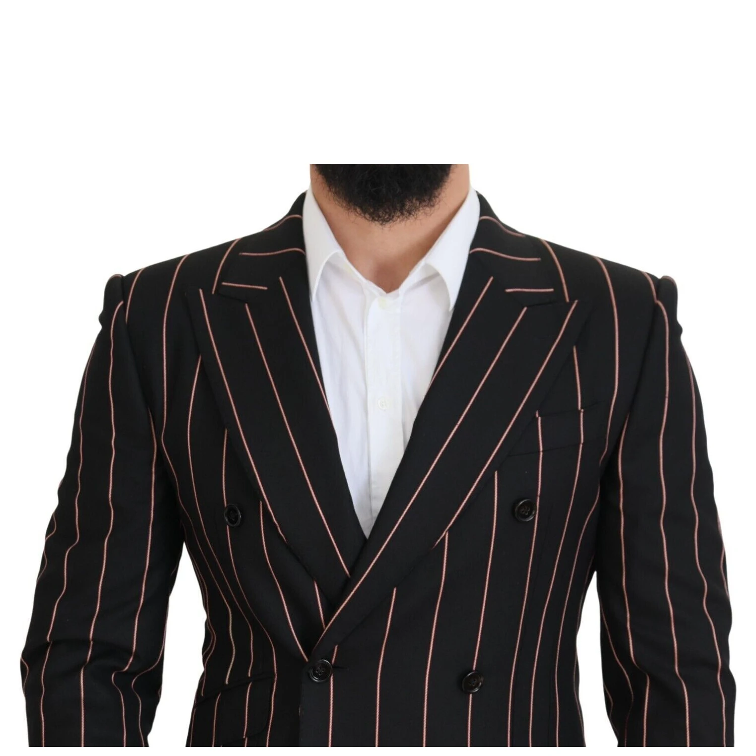 Black Stripes Viscose Double Breasted Blazer