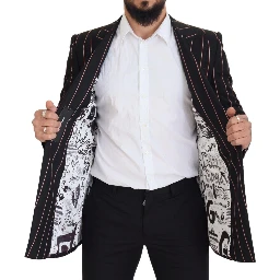 Black Stripes Viscose Double Breasted Blazer