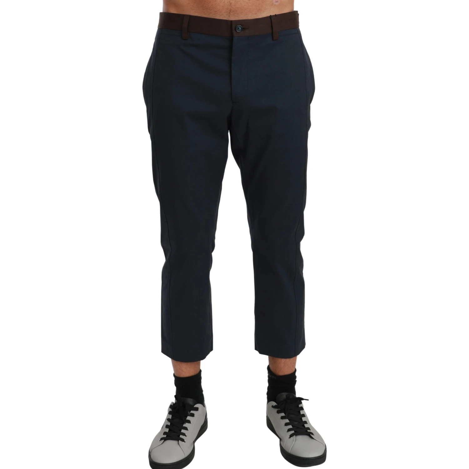 Brown Stripes Cropped Trousers Pants