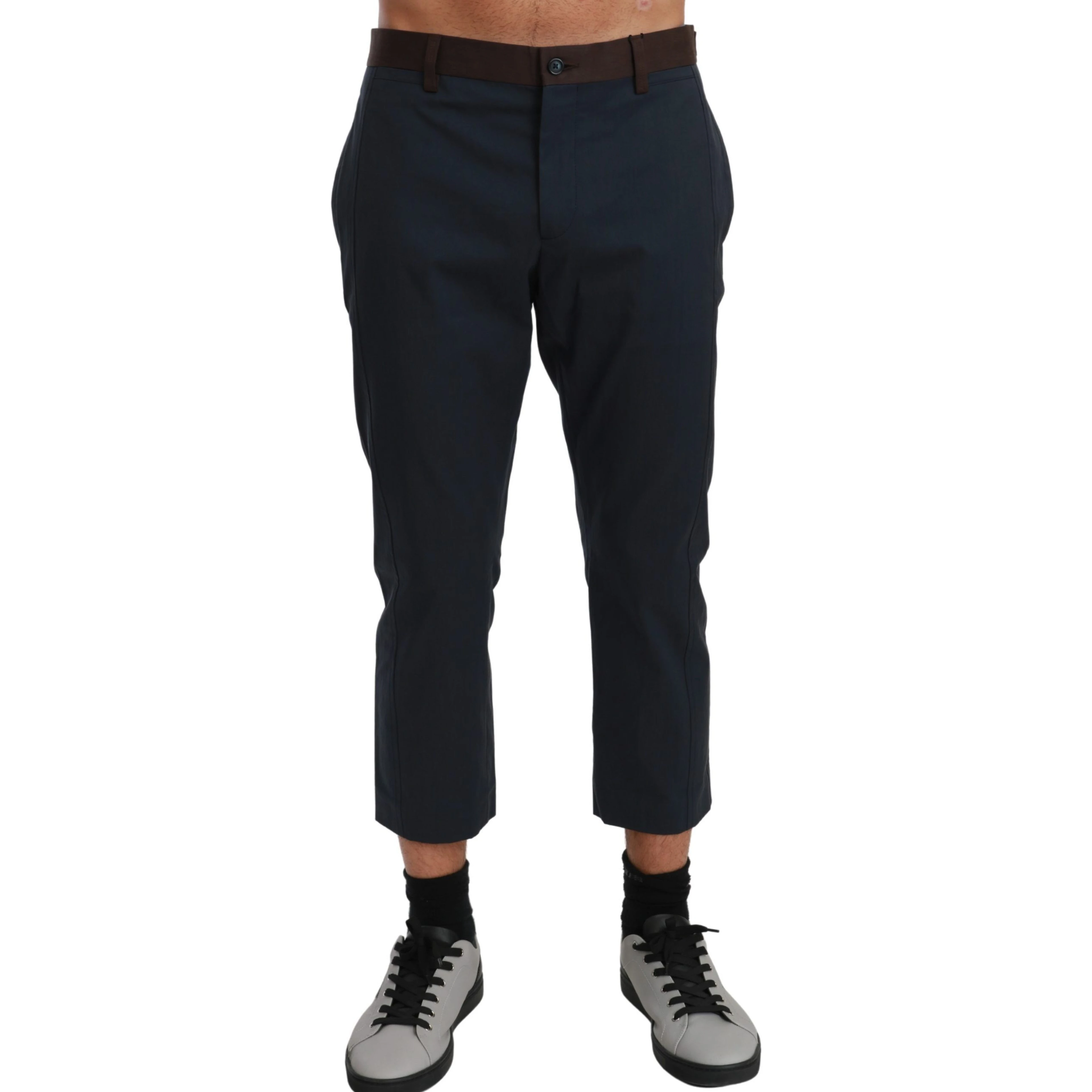 Brown Stripes Cropped Trousers Pants