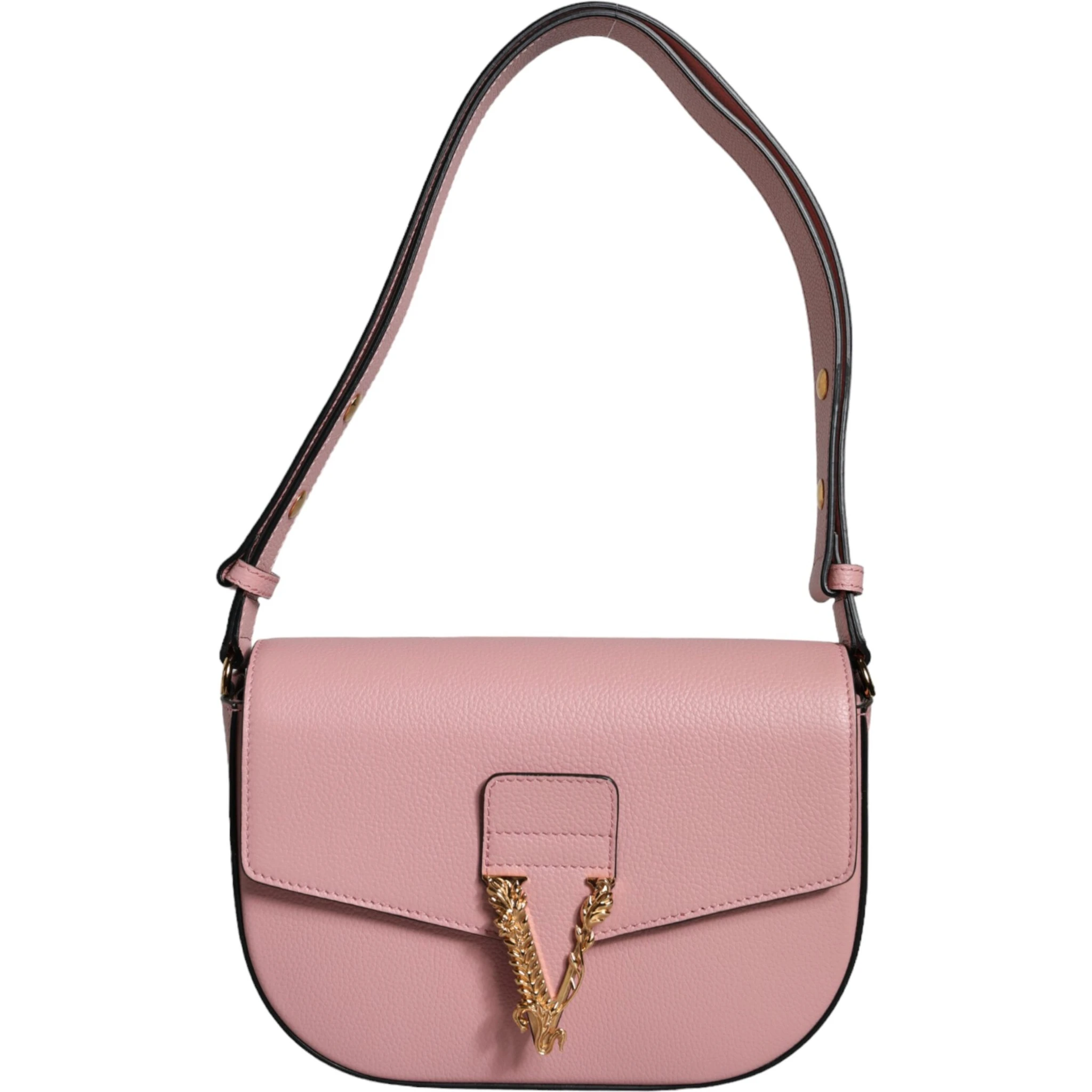 Pink Grainy Calf Leather Logo Crossbody Shoulder Bag