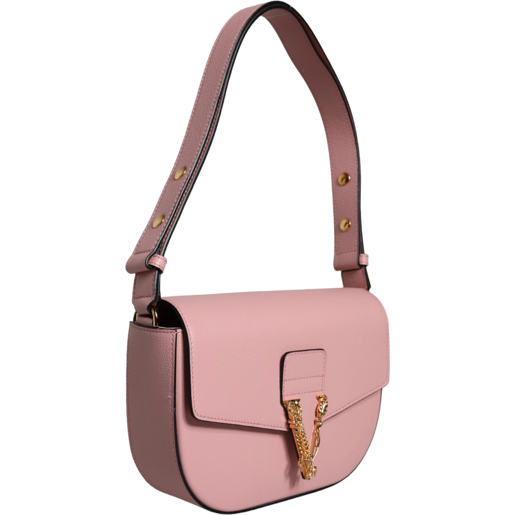 Pink Grainy Calf Leather Logo Crossbody Shoulder Bag