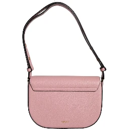 Pink Grainy Calf Leather Logo Crossbody Shoulder Bag
