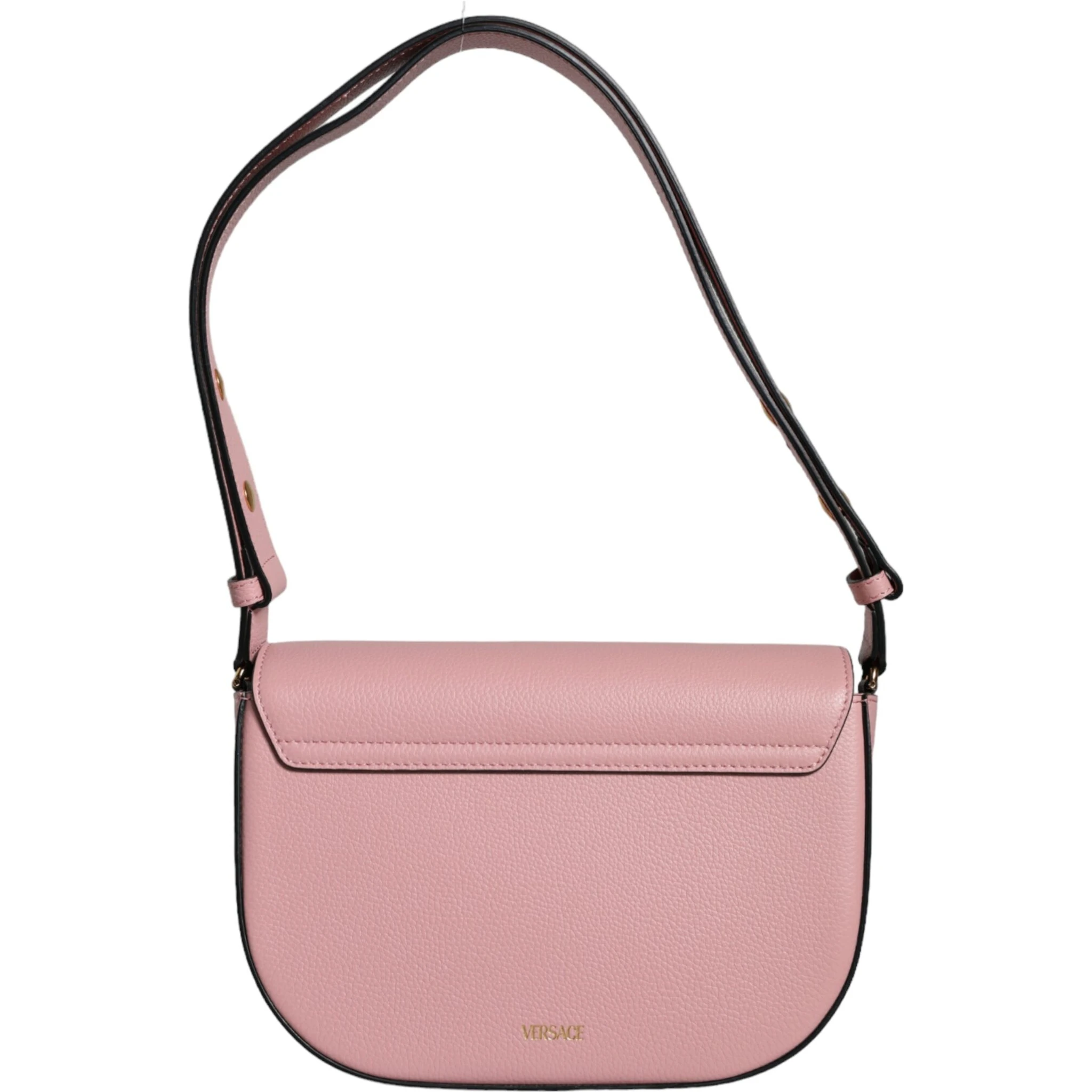 Pink Grainy Calf Leather Logo Crossbody Shoulder Bag