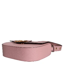 Pink Grainy Calf Leather Logo Crossbody Shoulder Bag