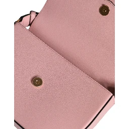 Pink Grainy Calf Leather Logo Crossbody Shoulder Bag