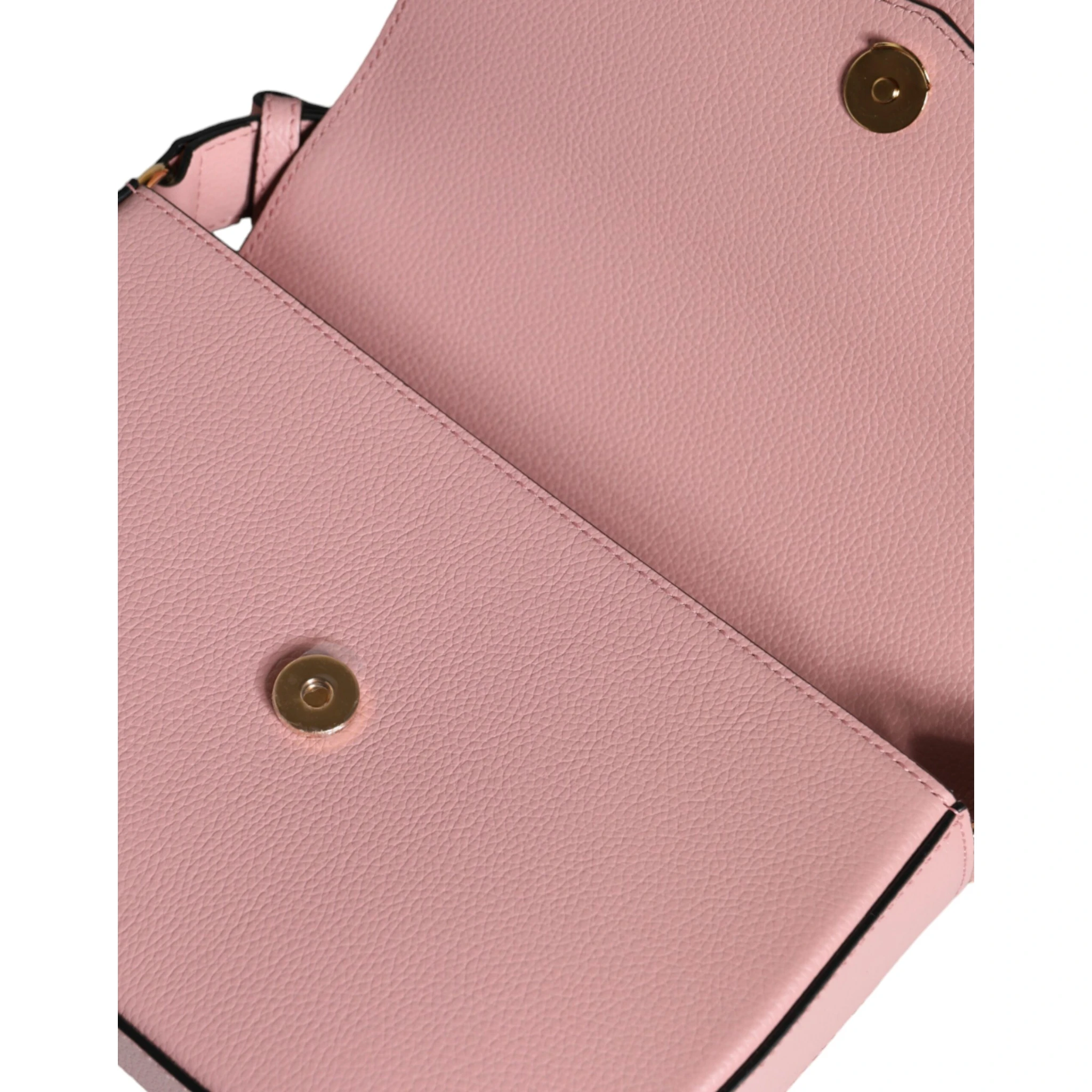 Pink Grainy Calf Leather Logo Crossbody Shoulder Bag