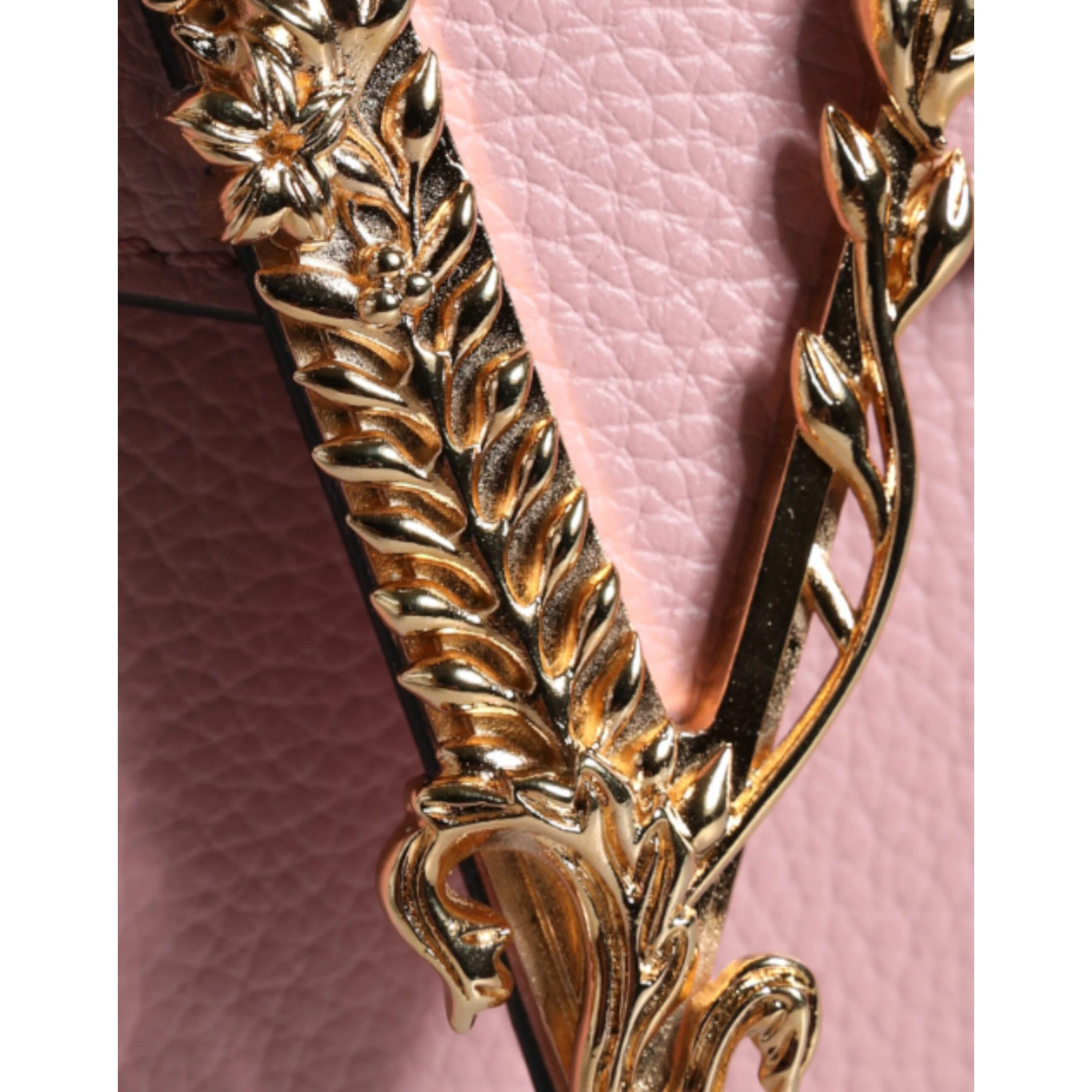 Pink Grainy Calf Leather Logo Crossbody Shoulder Bag