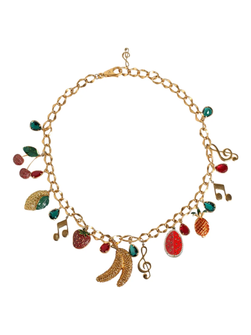 Gold Tone Brass Fruity Crystal Embellished Waist Chain Belt