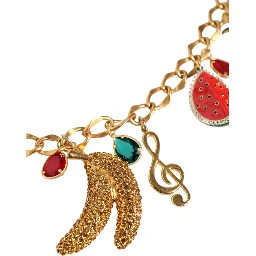 Gold Tone Brass Fruity Crystal Embellished Waist Chain Belt