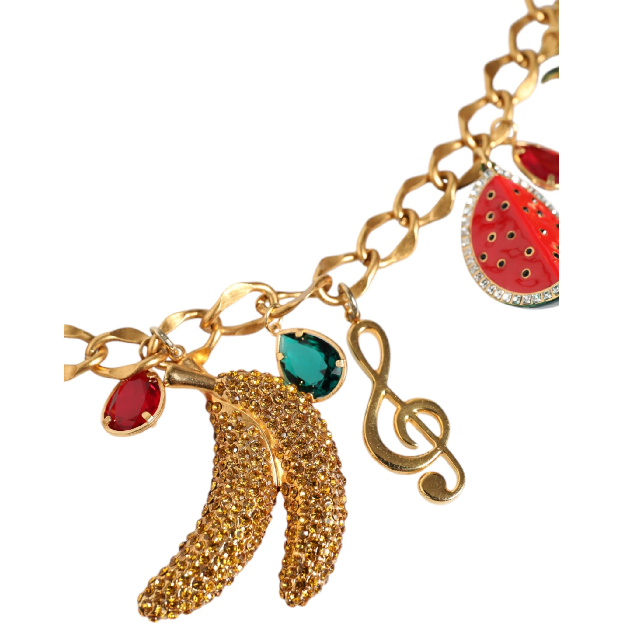 Gold Tone Brass Fruity Crystal Embellished Waist Chain Belt