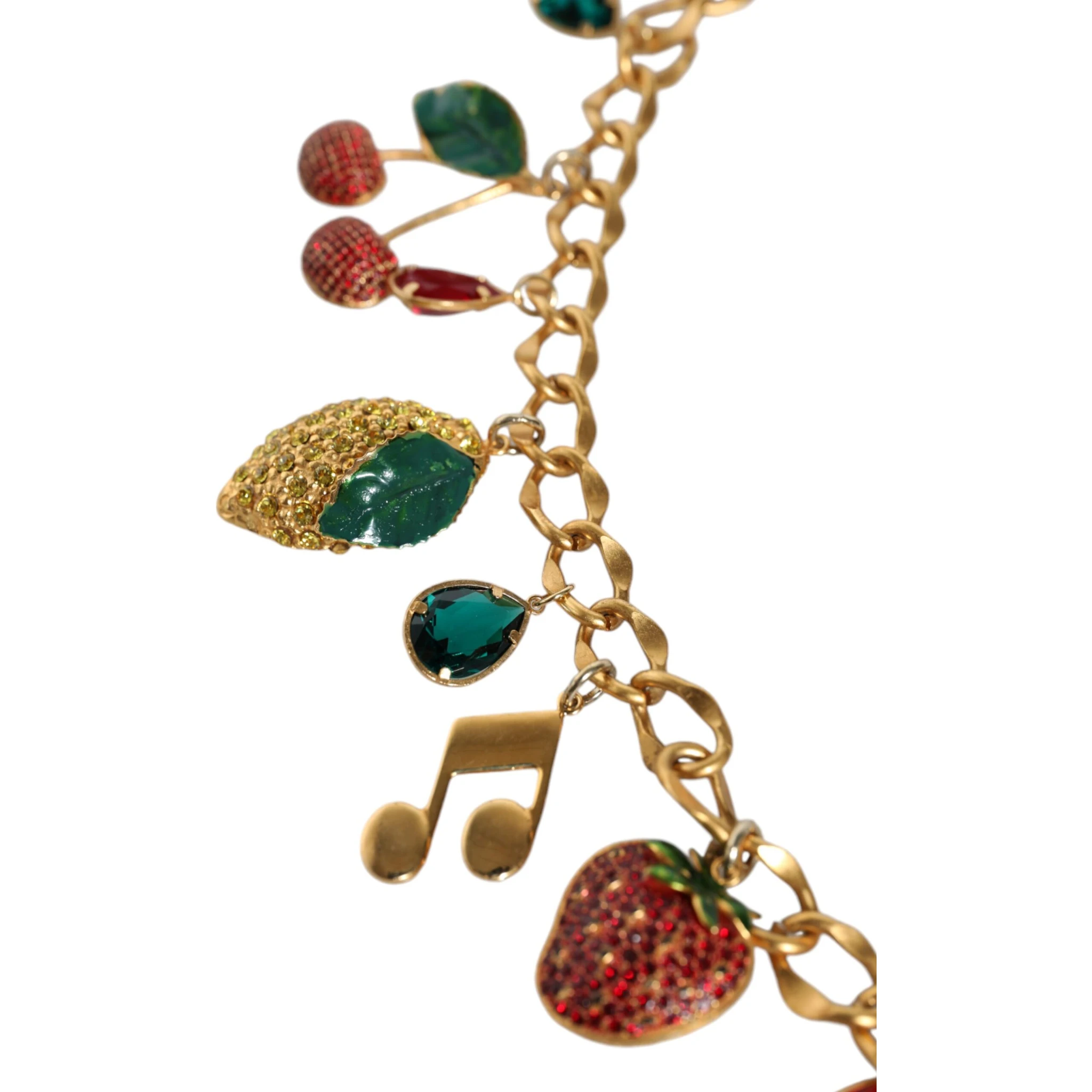 Gold Tone Brass Fruity Crystal Embellished Waist Chain Belt