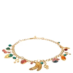 Gold Tone Brass Fruity Crystal Embellished Waist Chain Belt