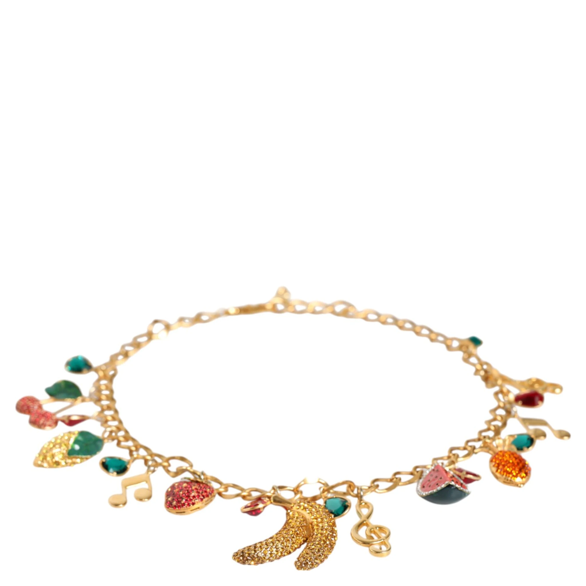 Gold Tone Brass Fruity Crystal Embellished Waist Chain Belt