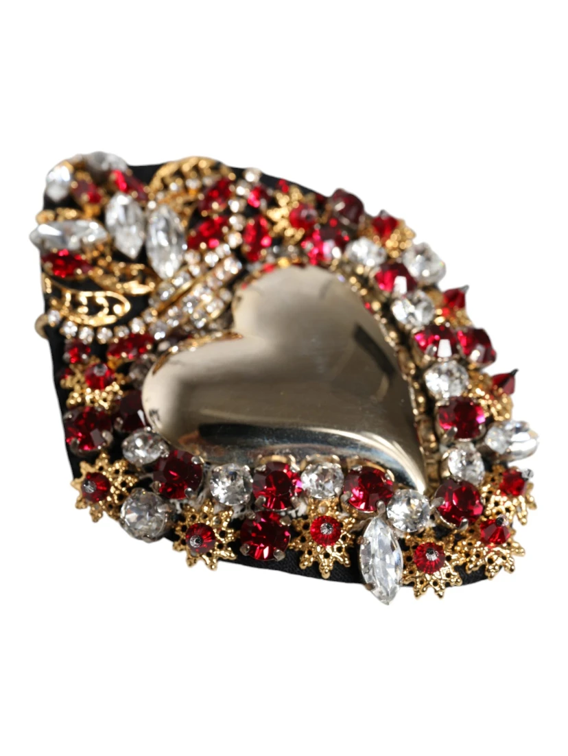 Gold Tone Brass Sacred Heart Crystal Embellished Brooch