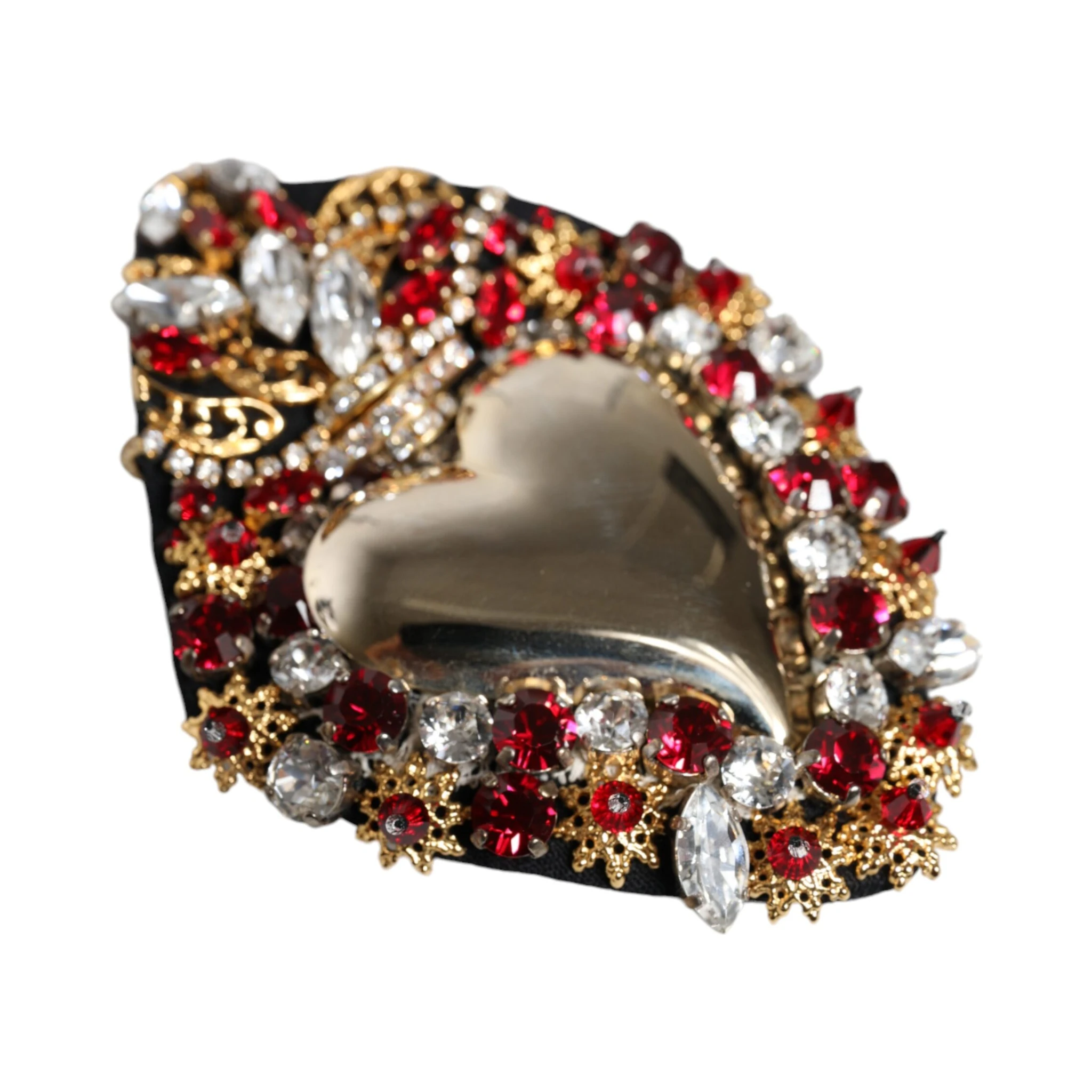 Gold Tone Brass Sacred Heart Crystal Embellished Brooch