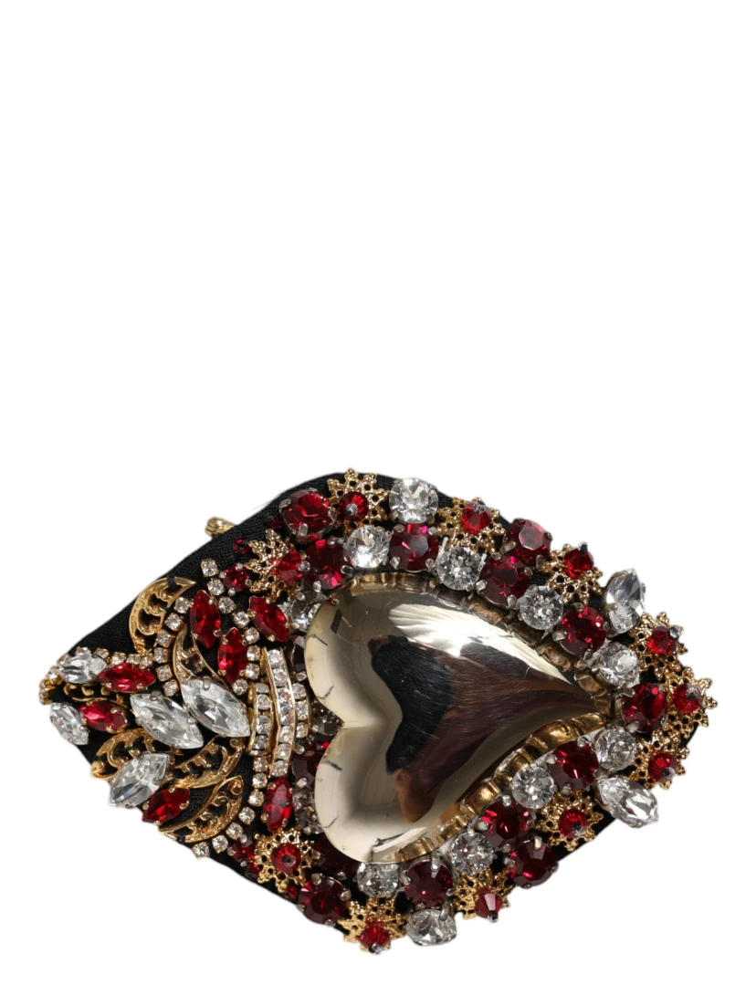 Gold Tone Brass Sacred Heart Crystal Embellished Brooch