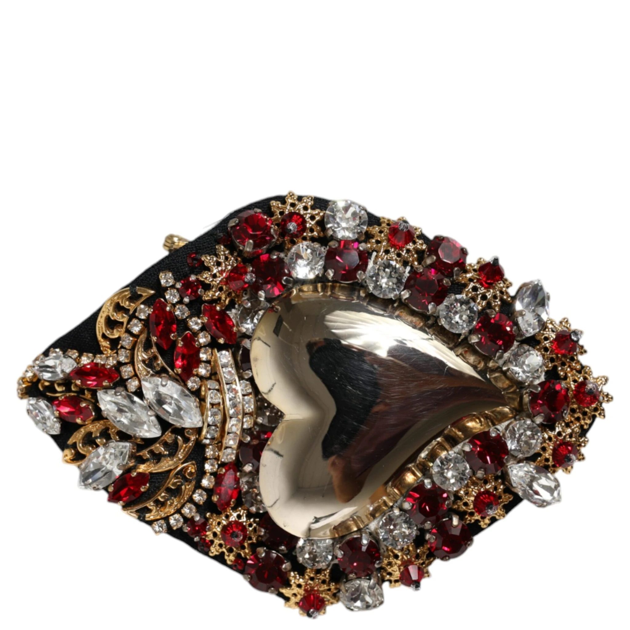 Gold Tone Brass Sacred Heart Crystal Embellished Brooch