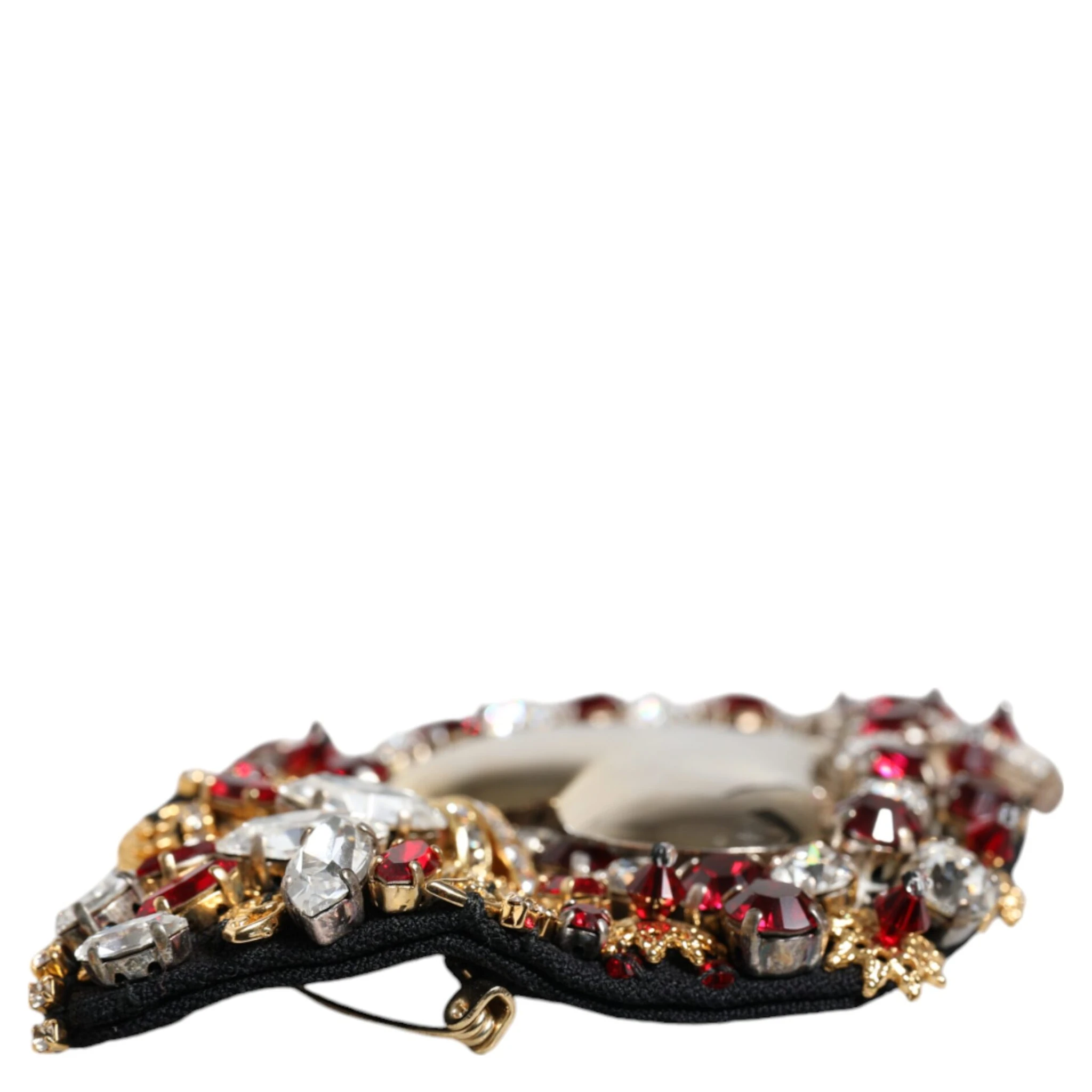 Gold Tone Brass Sacred Heart Crystal Embellished Brooch