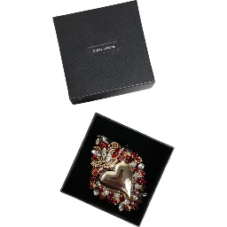 Gold Tone Brass Sacred Heart Crystal Embellished Brooch