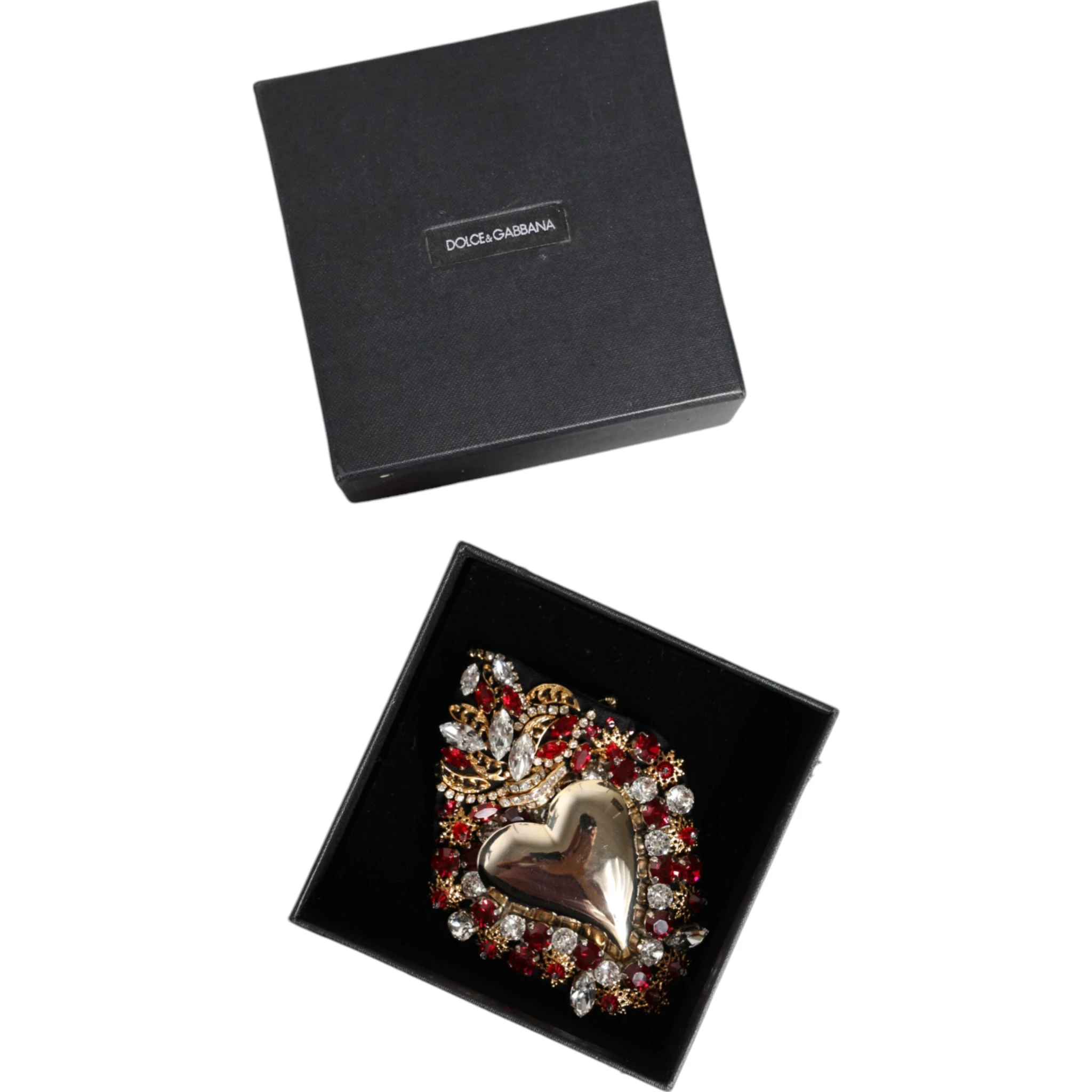 Gold Tone Brass Sacred Heart Crystal Embellished Brooch