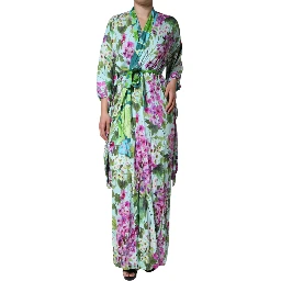 Multicolor Floral Silk Stretch Wrap Dress