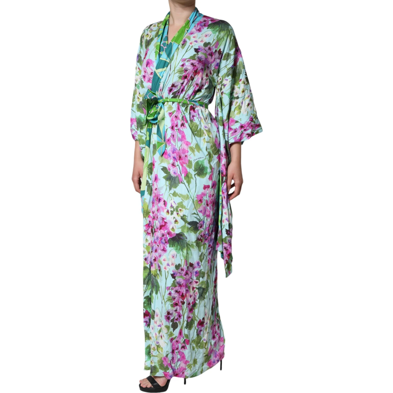 Multicolor Floral Silk Stretch Wrap Dress