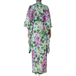Multicolor Floral Silk Stretch Wrap Dress