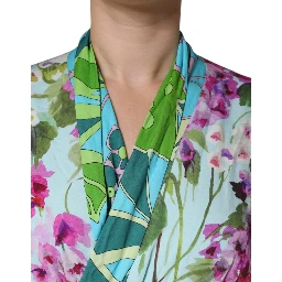 Multicolor Floral Silk Stretch Wrap Dress