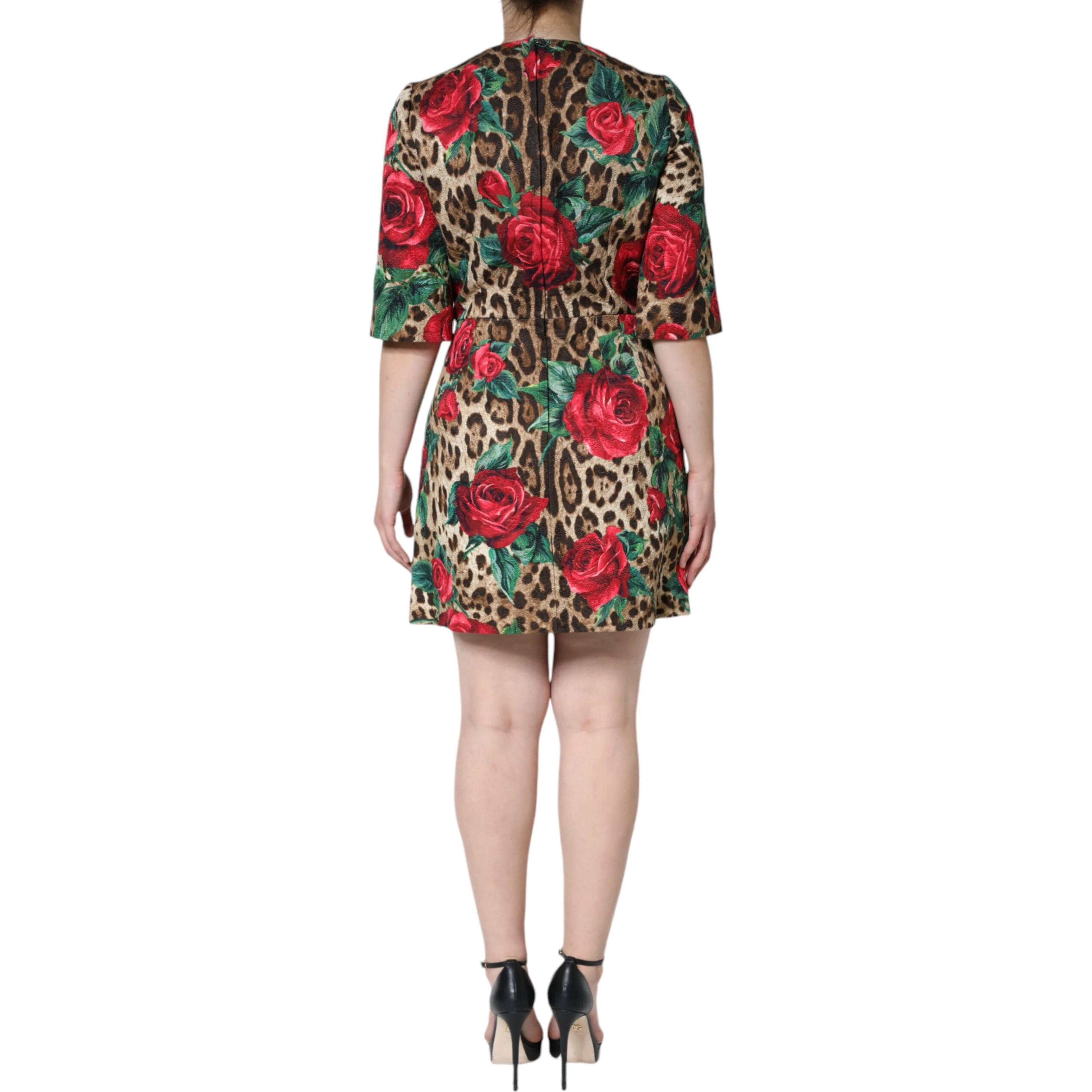 Brown Leopard Red Roses Cotton A-line Dress
