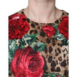 Brown Leopard Red Roses Cotton A-line Dress