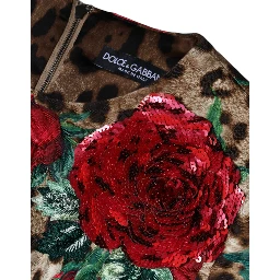 Brown Leopard Red Roses Cotton A-line Dress