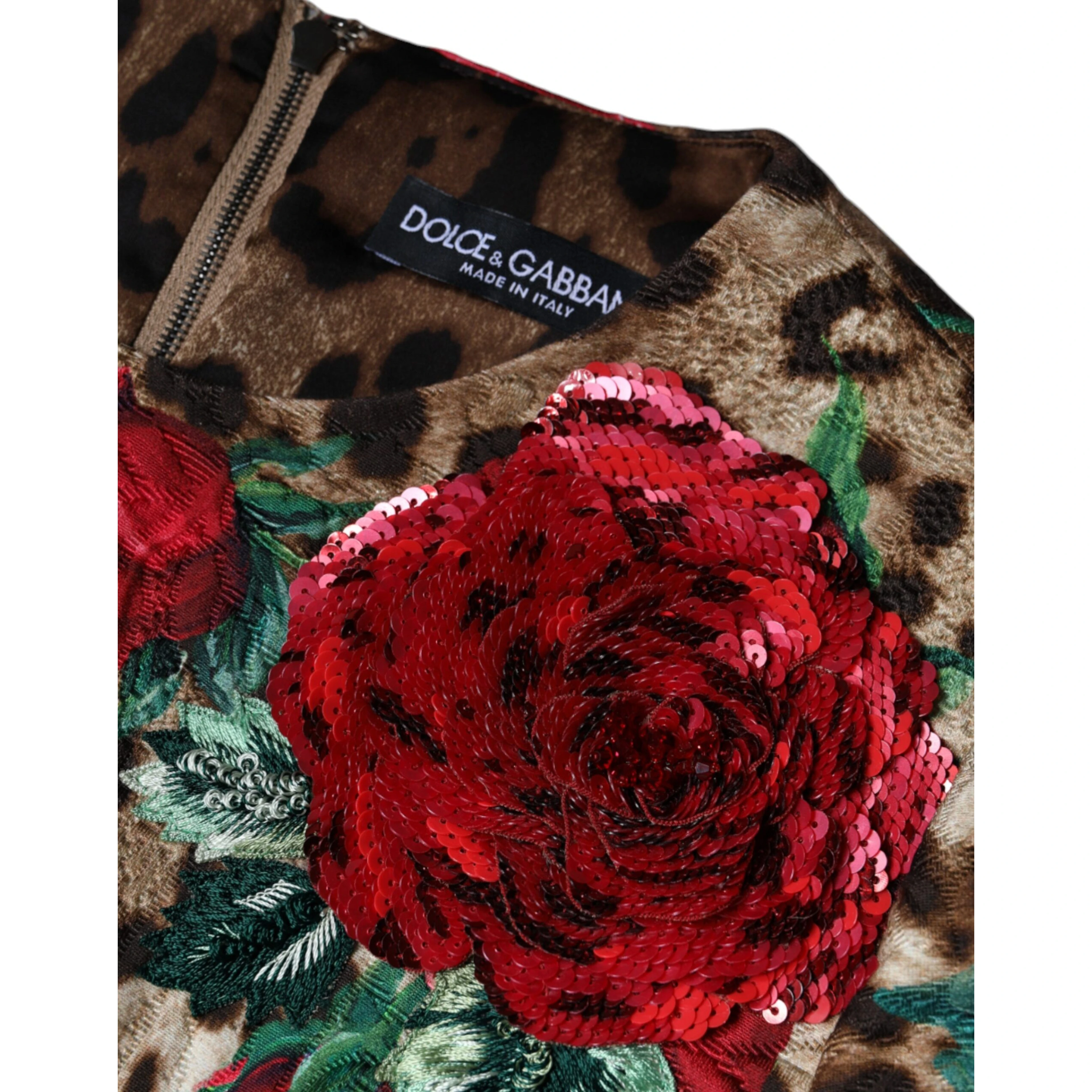 Brown Leopard Red Roses Cotton A-line Dress