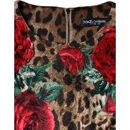 Brown Leopard Red Roses Cotton A-line Dress