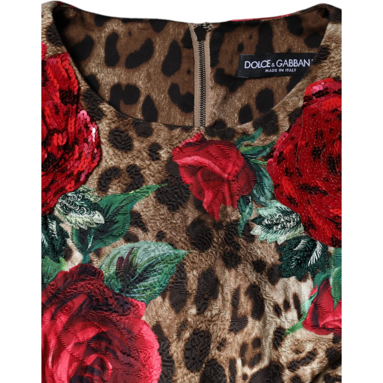 Brown Leopard Red Roses Cotton A-line Dress