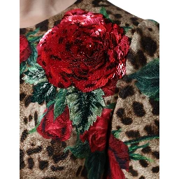 Brown Leopard Red Roses Cotton A-line Dress