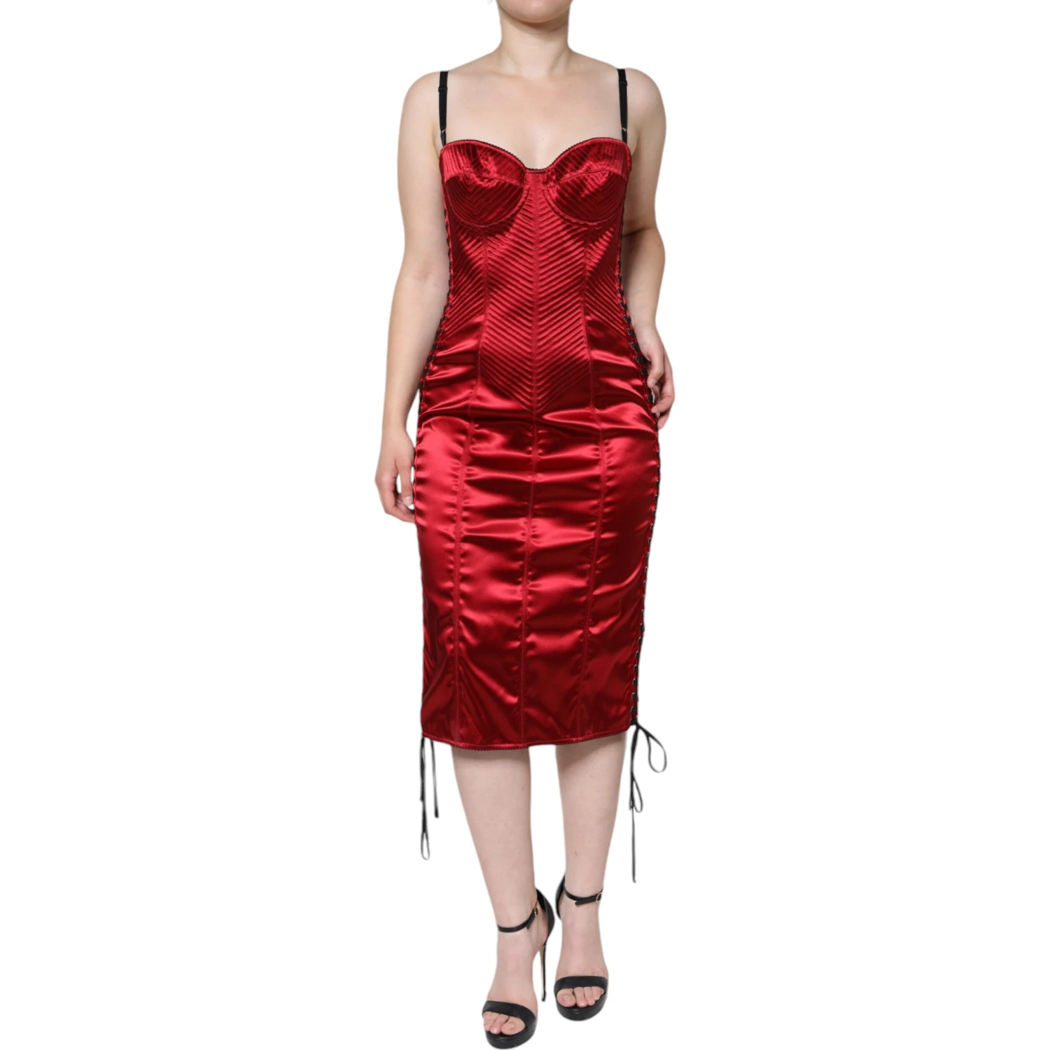 Red Bustier Corset Lace Bodycon Midi Dress