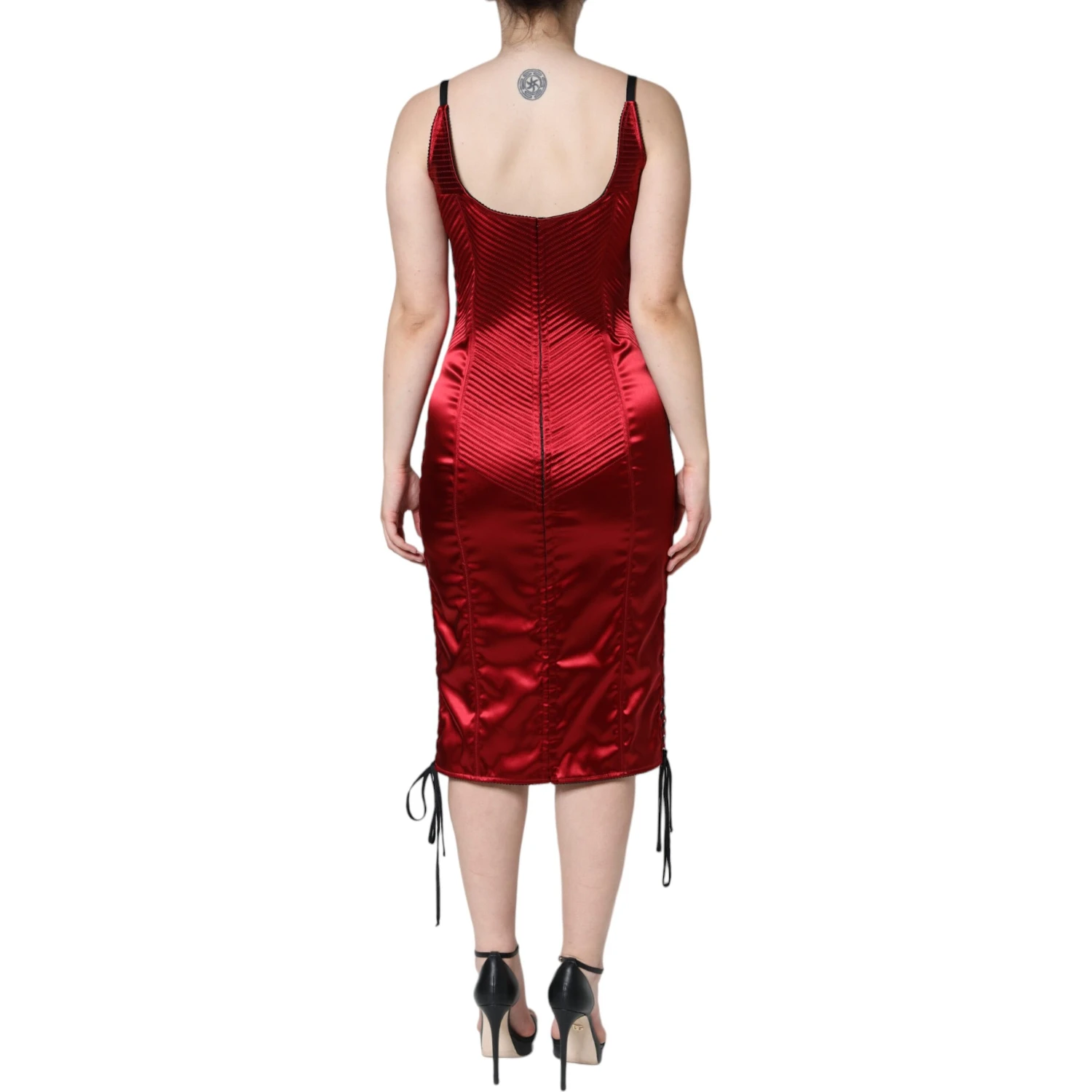 Red Bustier Corset Lace Bodycon Midi Dress