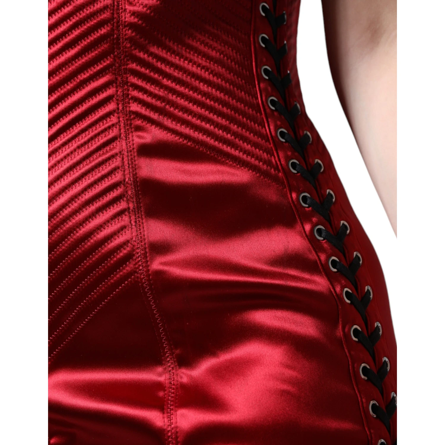 Red Bustier Corset Lace Bodycon Midi Dress